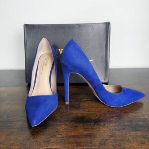 Royal Blue Suede Pointed-Toe Stiletto Heels - Women